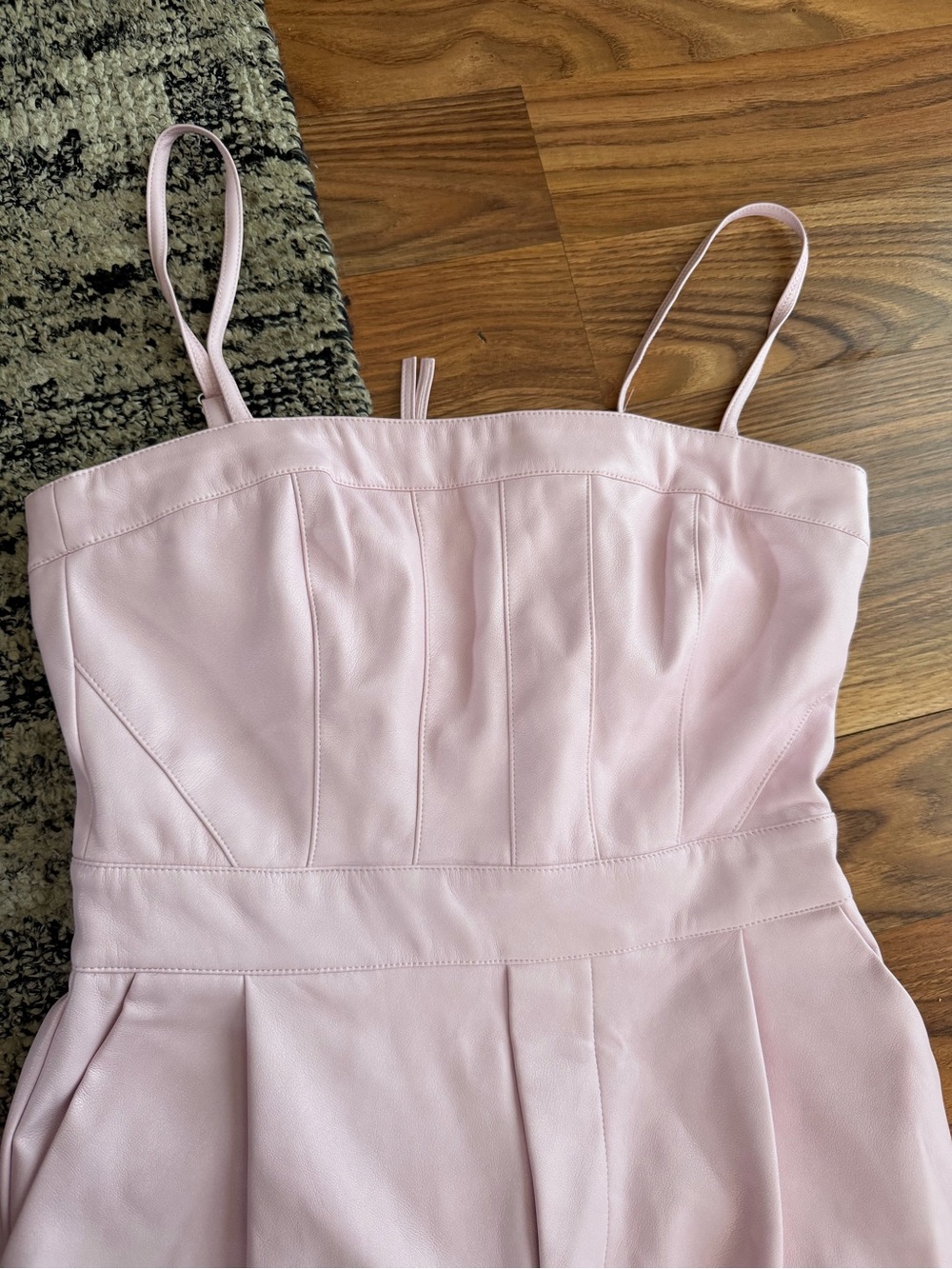 Avec Les Filles leather Strapless Wide-Leg Jumpsuit in Pale Pink - Picture 3 of 4